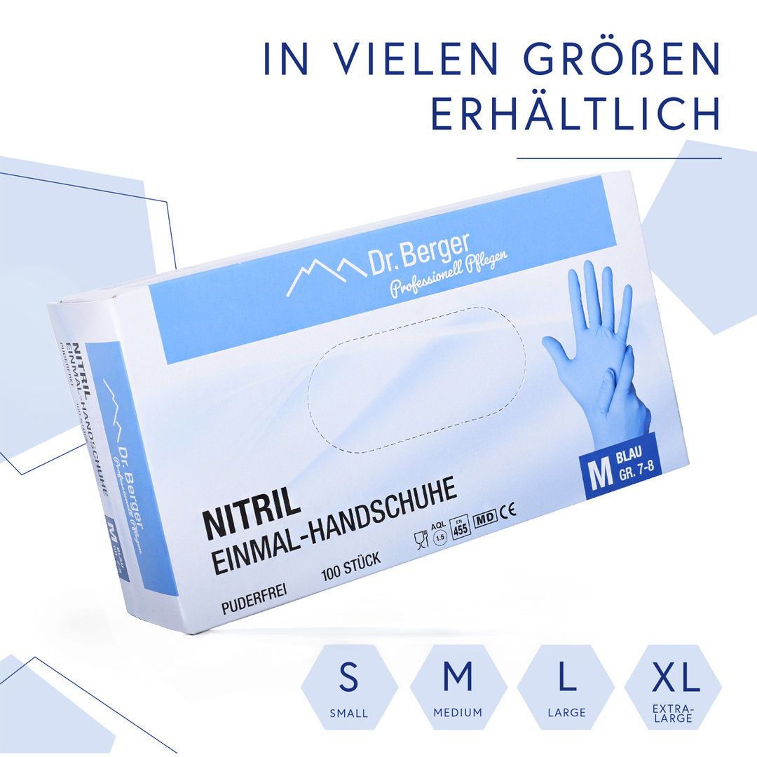 Dr. Berger Nitril-Einmalhandschuhe, latex- und puderfrei, blau, 100 Stück