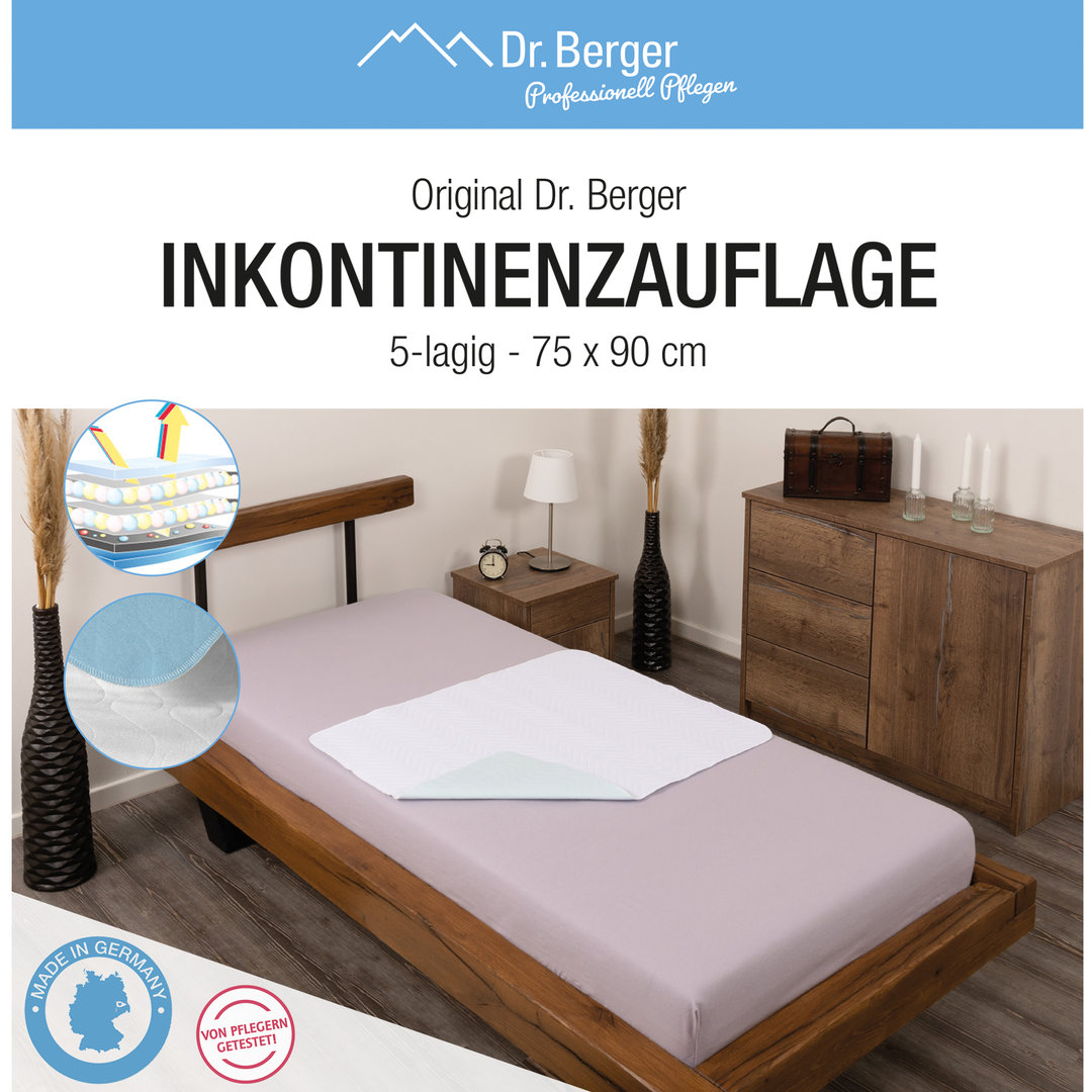 Waschbare Inkontinenzauflage 5-lagig, 75 x 90 cm, von Original Dr. Berger